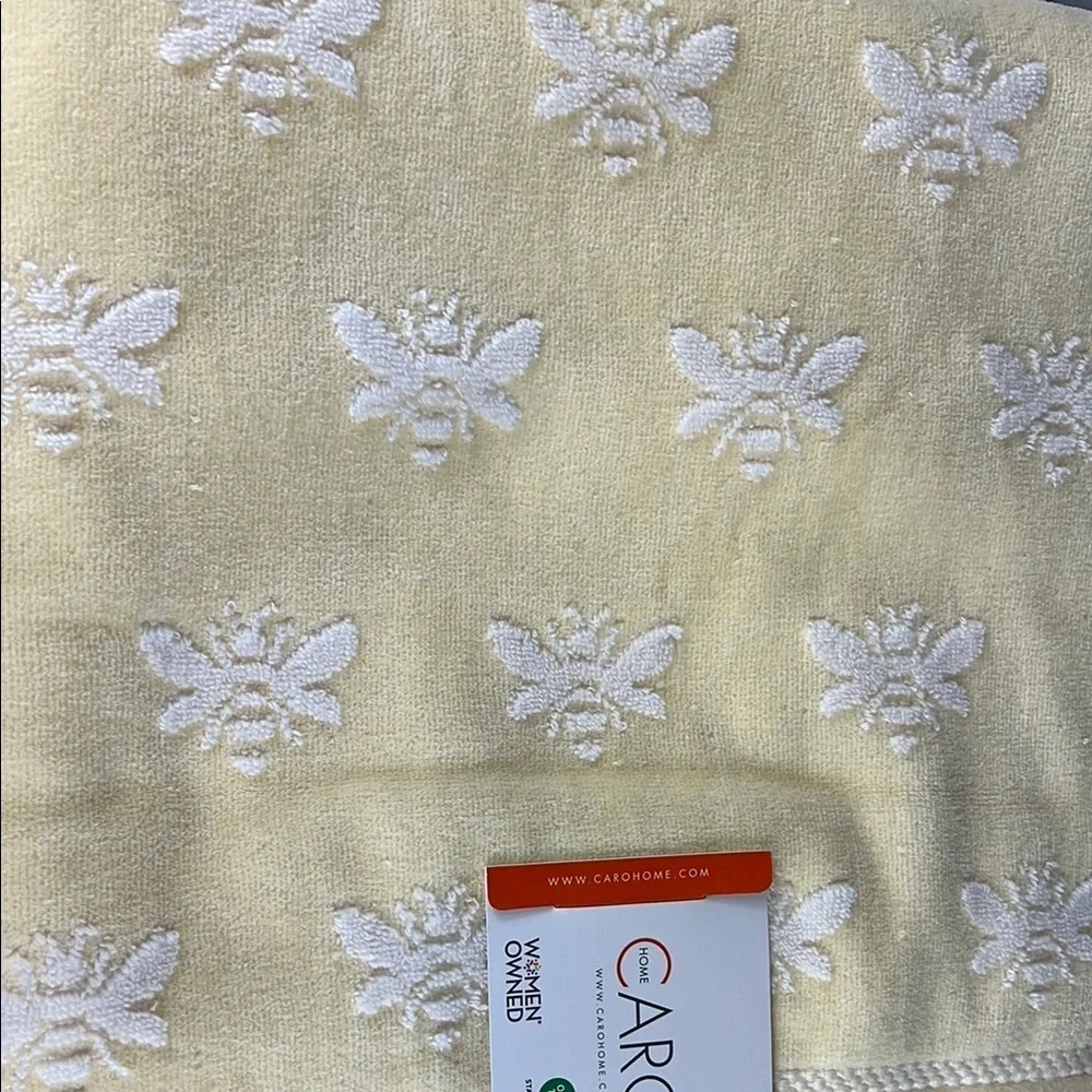 Caro Home Bath Towel Set Yellow White Bumble Bees 100% Cotton Soft 2 pc NEW